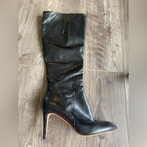 Nine West black leather 3.5” heel tall zippered boots